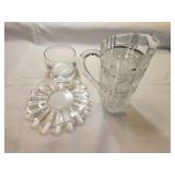 Crystal Pitcher w Glass Bowl & Plate