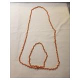 32" Vintage Coral Colored Seed Pearl Necklace