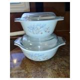 2 Pyrex Blue Iris Dishes with lids
