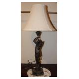 Bronze Statue Style Marble Base Table Lamp