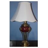 Red Ceramic & Brass Table Lamp