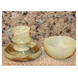 Miniature Green Onyx Candle Holder & Bowl