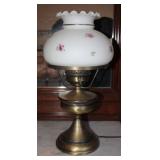 Vintage Brass Milk Glass Rose Bud Table Lamp