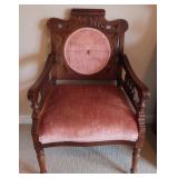 Atq Carved Walnut Victorian Arm Chair on Casters