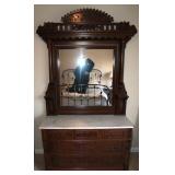 Vtg Victorian Walnut 5 Drawer Marble Top Dresser