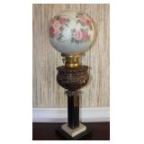 Atq Brass & Marble Base S. Reed Painted Lamp