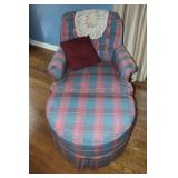 Blue & Pink Stripped Arm Chair & Ottoman #1