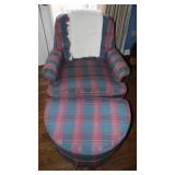 Blue & Pink Stripped Arm Chair w/ Ottoman #2