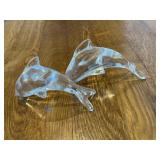 2pc Glass Dolphin Paperweights