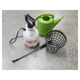 Sprayer, Plastic Watering Can & Basket w/Handle