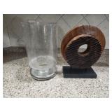 Wood Sculpture & Candle Vase 12" Tall