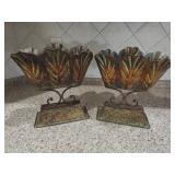 Set of 2 Metal Leaves Vase on Stand 12.5" Tall
