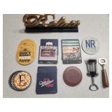 Relax Sign, Wine Openers & Asst.. of Coaster