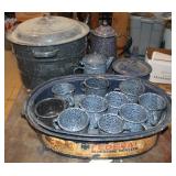 Large Collection of Vintage Enamel Cookware