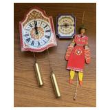 3pc Enamel Studio Clocks & Wood German Pull Toy