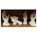 4pc Ceramic Hand Planters & Bisque Hand Sculpture
