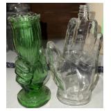 2pc Glass Hand Vase & Bottle
