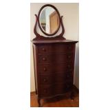 Vintage Wood 5 Drawer Dresser w/ Mirror