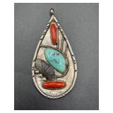 Sterling Zuni Indian Pendant - 38g Cracked Stone