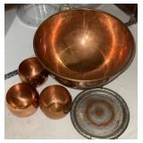 5pc Copper Bowl, Cups & Decorative Plate