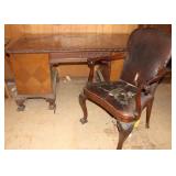Vintage French Inlaid Style Claw Foot Desk & Chair