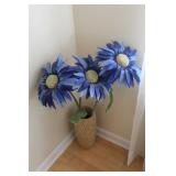 Blue Faux Sunflowers in Ceramic Vase++