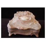 Vintage Genuine Incolay Stone Dove Bird Feeder+++