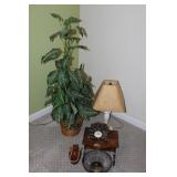 Misc Lot:- Faux Zebra Plant, Vintage Lamp & Shade+
