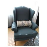 Blue Fabric Wingback Chair & Pillow