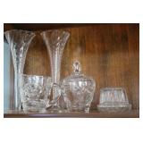 Crystal Creamer Set, Butter Dish, & 2 Hollow +++