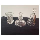 Vintage Crystal Candle Holder, Bell, and Vase