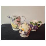 Vintage Fruit Teapot w/ Sugar and Creamer Dish