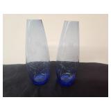 Two Vintage Blue Glass Vases 7" Tall
