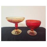 Vintage Amberina Candy Dish w/ Ruby Red Glass Bowl