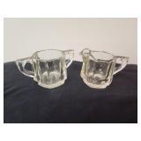 Vtg. Pressed Glass Creamer and Sugar Bowl 3" Tall