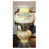 Vtg Milk Glass Hand Painted Hurricane Table Lamp