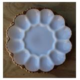 Vintage Milk Glass Gold Edged Egg Dish