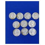 10 Silver Washington Quarters