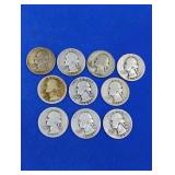 10 Silver Washington Quarters