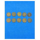 10 Indian Head Pennies - varied dates