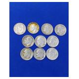 10 Silver Roosevelt Dimes -varied dates
