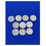 10 Silver Washington Quarters