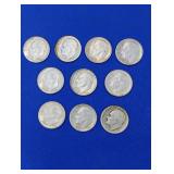 10 Silver Roosevelt Dimes -varied dates