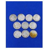 10 Silver Roosevelt Dimes -varied dates
