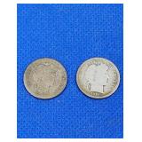 (2) 1900 Barber Dimes