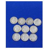 10 Silver Roosevelt Dimes -varied dates