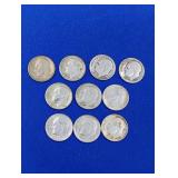 10 Silver Roosevelt Dimes -varied dates