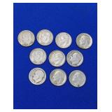 10 Silver Roosevelt Dimes -varied dates