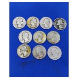 10 Silver Washington Quarters