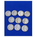 10 Silver Washington Quarters